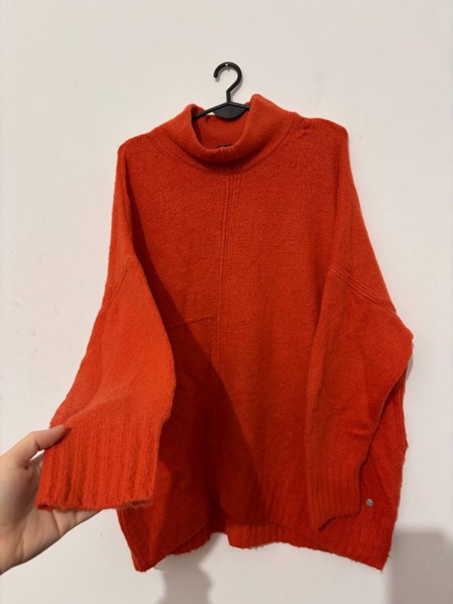 Oversize sweter Monari z golfem, ciepła mieszanka wełny, intensywny pomarańcz 5XL / 50 / 22·Bardzo dobry·Monari