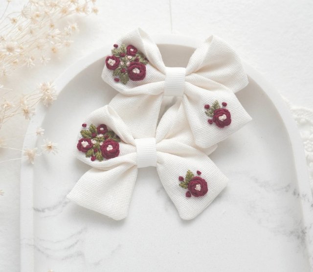 HAFTOWANA Spinka / opaska do włosów świąteczna kokarda KREMOWA | HSK50