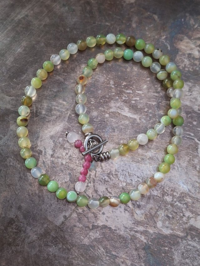 Choker agat zielony z rodonitem