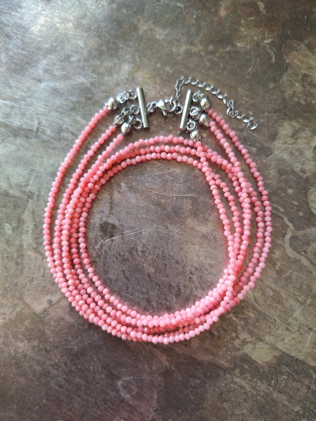 Kolia z naturalnego koralu różowego 3 sznury