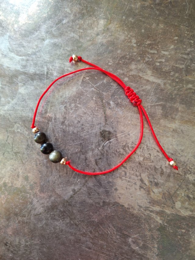 Bransoletka czerwony sznureczek obsydian złoty