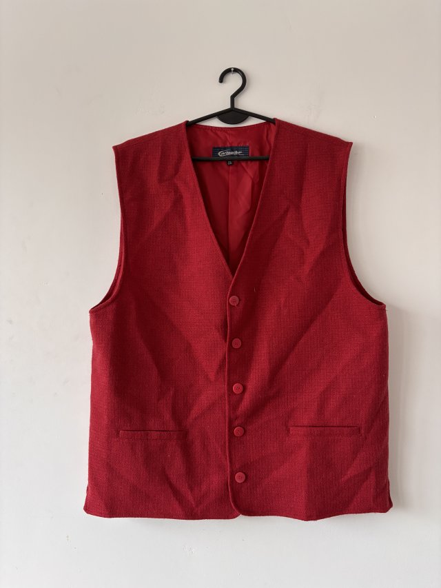 czerwony elegancki bezrękawnik z wełną, klasyczny krój, kieszenie, artouche Xl xxl