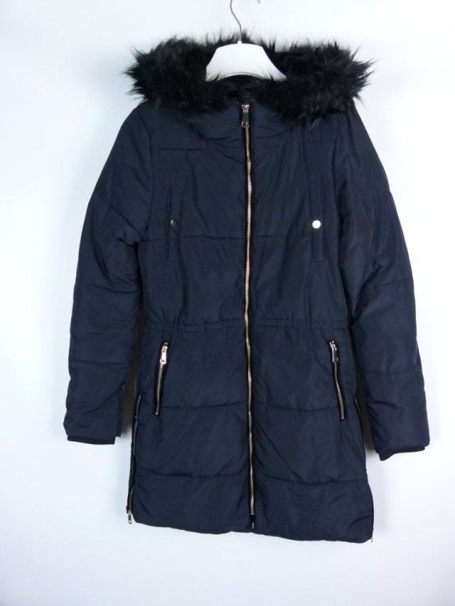 H&M ocieplana kurtka z kapturem dark navy 32 / XXS