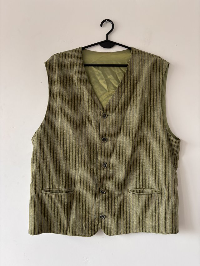 zielona damska kamizelka w paski z lnu i wiskozy, elegancka lekka vintage Xl xxl