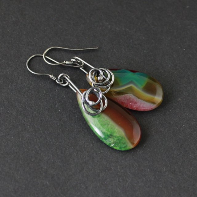 Kolczyki Binne - agat i oksydowane srebro