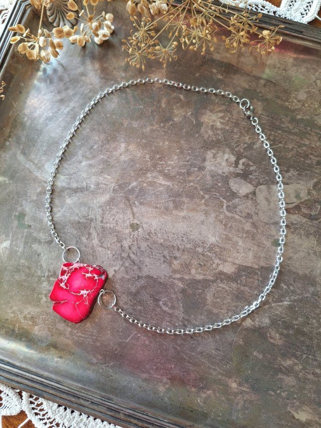 Naszyjnik jaspis lazurowe wybrzeże malinowy