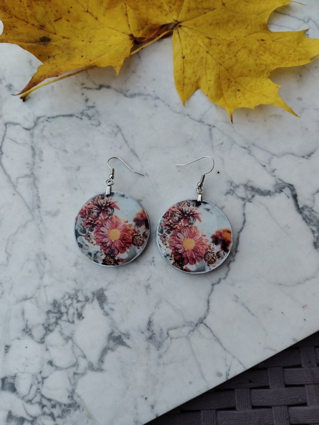 Kolczyki z grafiką Zimowe kwiaty