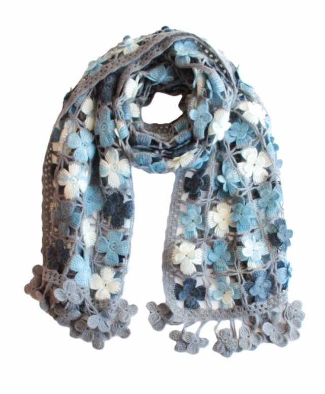 szal  vintage wełna ażurowy dziergany