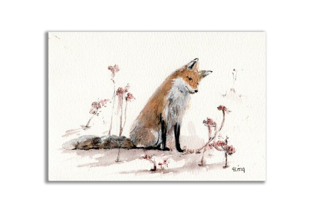 Akwarela ręcznie malowana lisek +rama