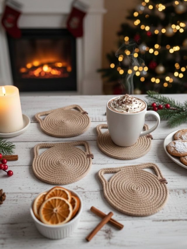 Zestaw podkładek ze sznurka koty rękodzieło na prezent Ps27