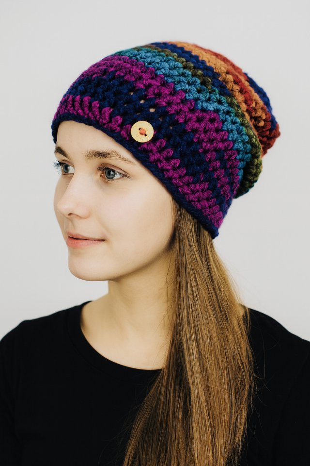 Kolorowa gruba czapka smerf ręcznie robiona