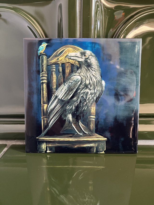 Kafelka ceramiczna, płytka, autorski kafelek z ptakiem - kruk