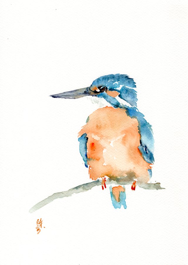 Oryginalna akwarela. Zimorodek