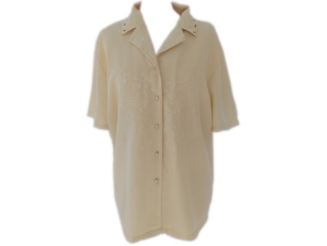 Vintage bluzka koszula pastelowa łososiowa z haftem