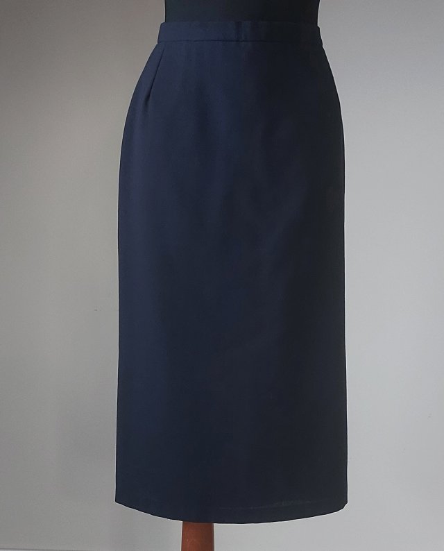 Vintage  granatowa prosta spódnica midi M wełna 45%
