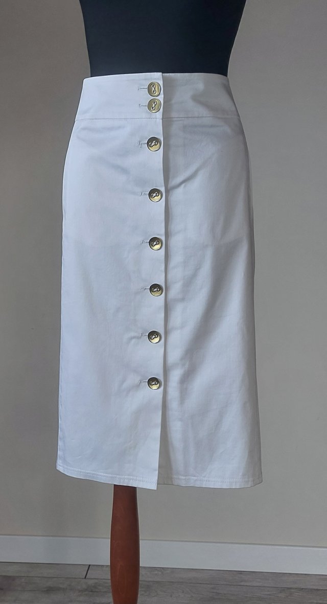 Vintage prosta spódnica midi bawełniana zapinana na guziki M ecru