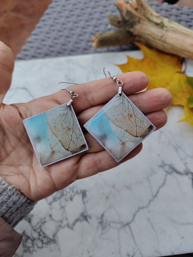 Kolczyki - Jesienny Liść w Turkusie