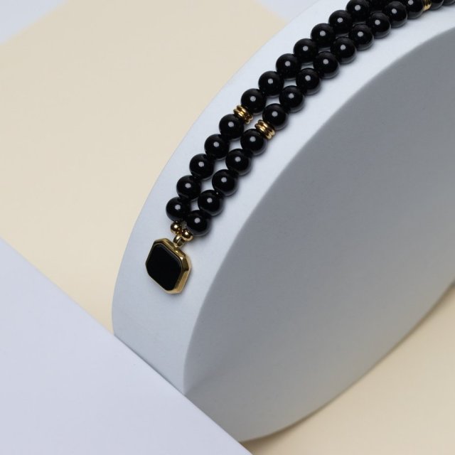 Męski Naszyjnik z Kamieni Naturalnych Onyks i stali szlachetnej 316L