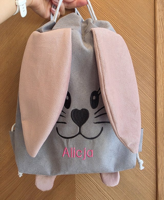 Worek z imieniem do przedszkola uszy zając personalizacja