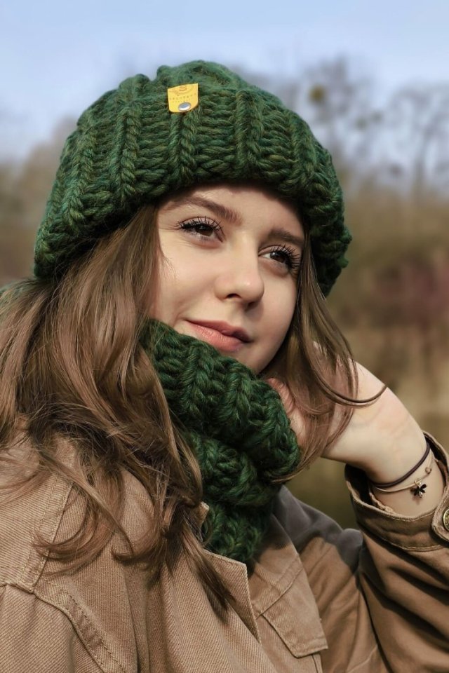 Komplet zimowy z wełny peruwiańskiej PERUVIAN WOOLY zielony