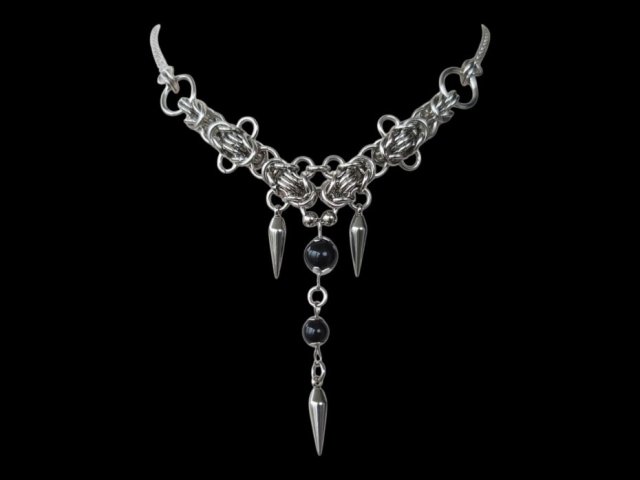 Naszyjnik choker chainmaille gothic z kolcami wampir stal cyber