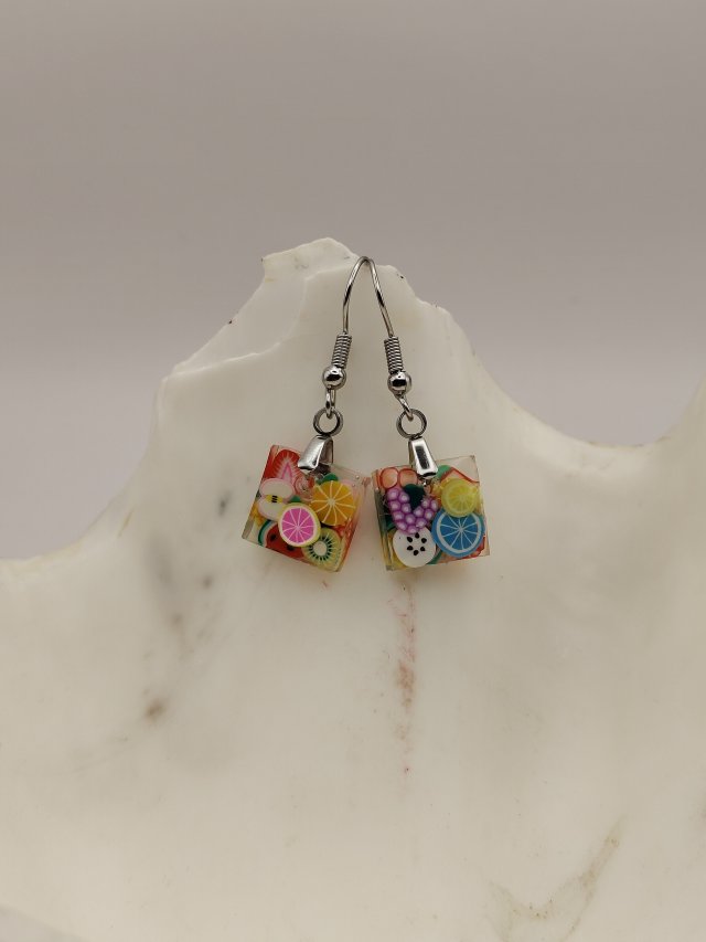 Kolczyki Fruit Cube – kolorowe kosteczki z owocami