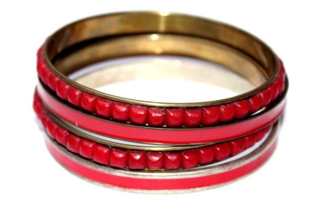 RUBINOWE metalowe bransoletki 4szt czerwone