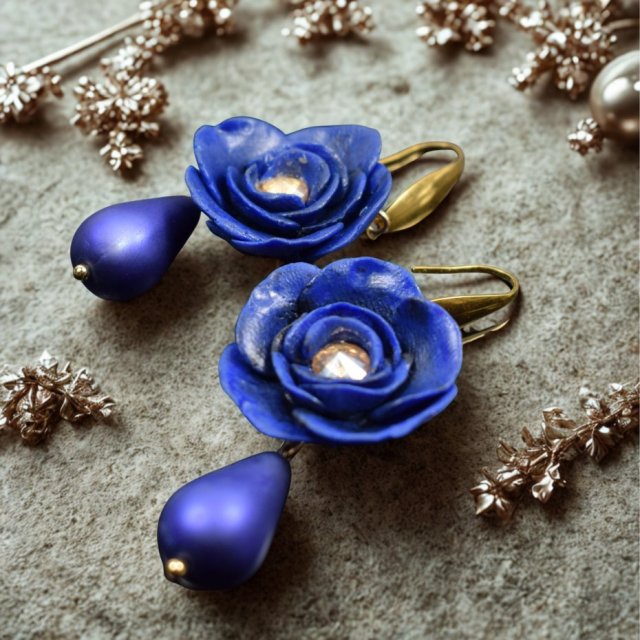 Eleganckie, niebieskie kolczyki kwiaty