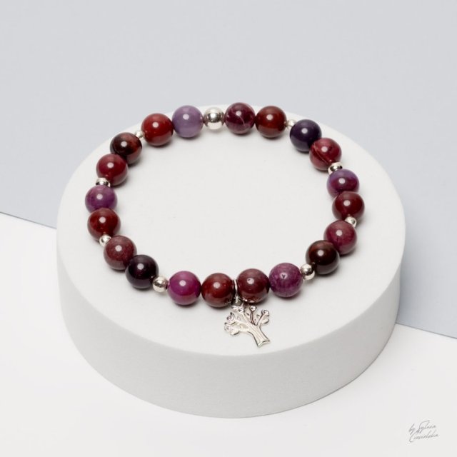 Unikatowa Bransoletka Damska z Kamieni Naturalnych Sugilit i srebra925