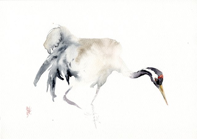 Oryginalna akwarela. Żuraw