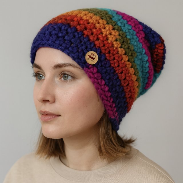 Kolorowa gruba czapka smerf ręcznie robiona