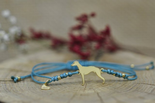 Whippet / Chart angielski - bransoletka z psem, srebro 925 pozłacane