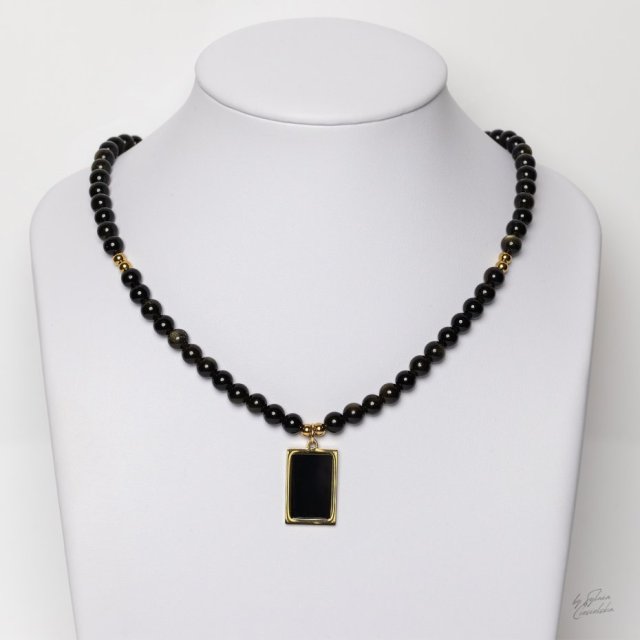 Elegancja z Natury – Naszyjnik z Obsydianu Złotego i stali szlachetnej 316L