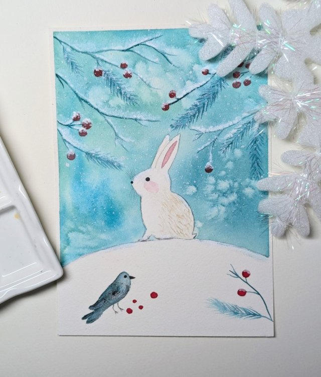 Zima. Oryginalna akwarela A5