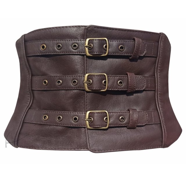 Brązowy skórzany pas gorsetowy