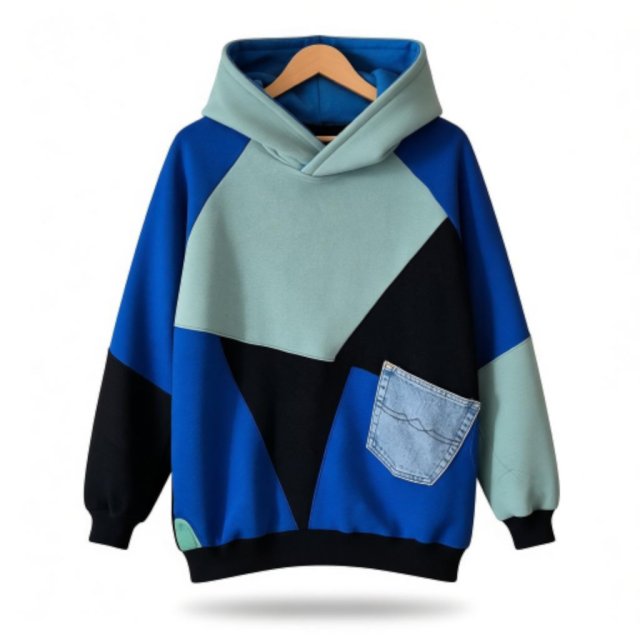 Ciepła pachworkowa bluza z kapturem