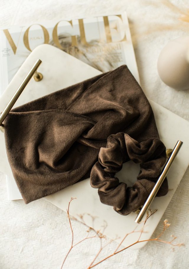 zestaw brąz: opaska i gumka