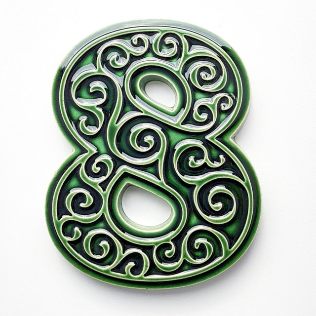 Numer domu, cyfra 8 zieleń butelkowa, ceramiczne numery na dom