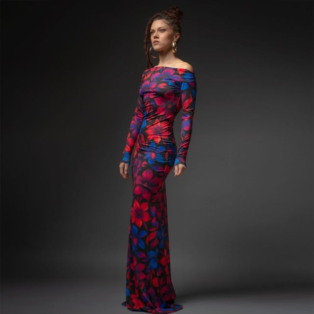 Sukienka z odsłoniętymi ramionami - Julia Maxi Flower Power