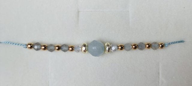 Bransoletka akwamaryn i labradoryt na jedwabiu