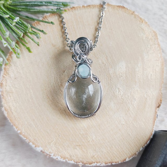 Naszyjnik Kryształ Górski "Lodowy Strumień" stal chirurgiczna wisiorek handmade wirewrapping