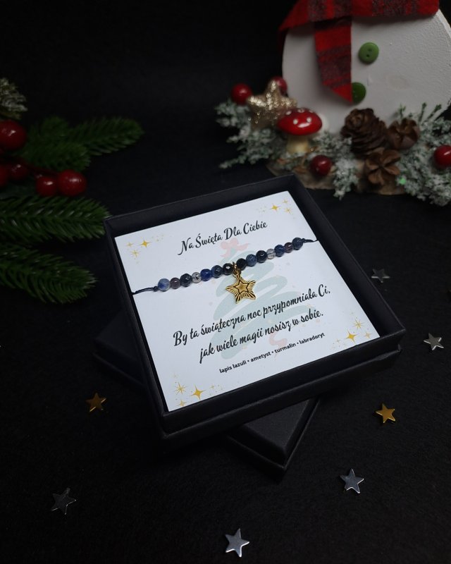 Bransoletka z Kamieni Naturalnych "Magia Świątecznej Nocy" - lapis lazuli, ametyst, turmalin, labradoryt