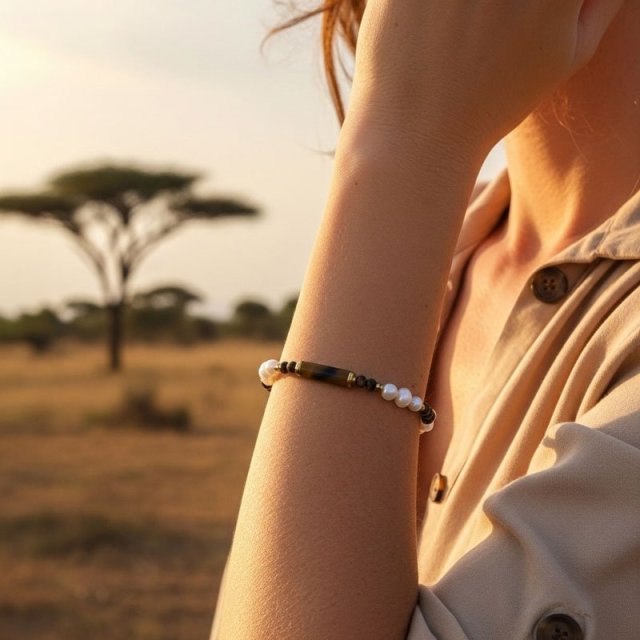 Bransoletka Tygrysie Oko & Biała Perła EXOTIC EXPEDITION