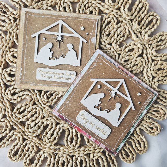 Kartki bożonarodzeniowa ze święta rodziną - zestaw 2 szt.