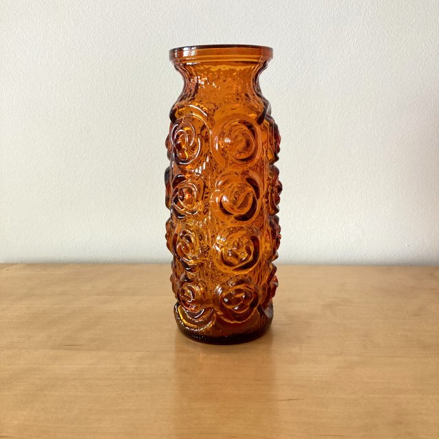 Miodowy wazon Róże Huta Laura Tarnów lata 70 vintage