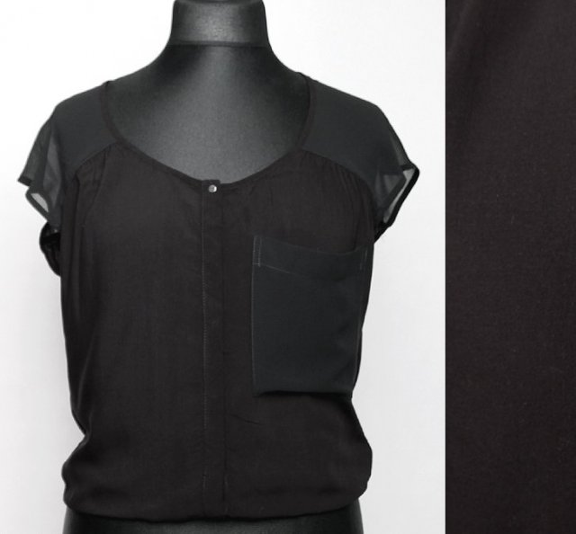 BERSHKA BLUZKA czarna szyfonowa wstawka S Hp_86