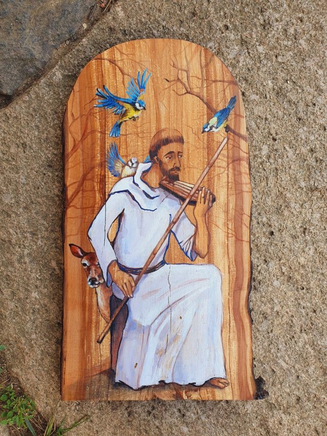 Święty Franciszek, obrazek na drewnie