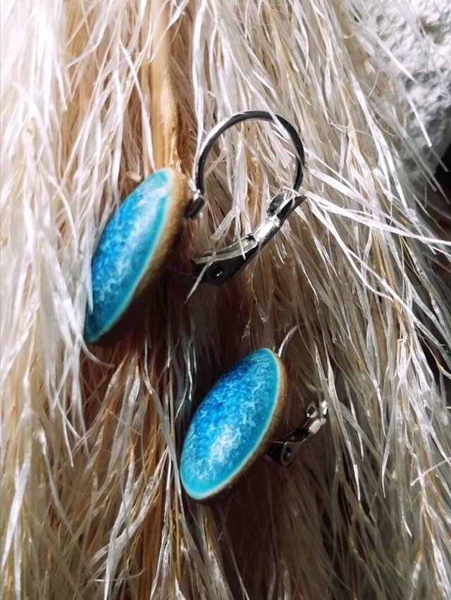 BŁĘKITNE KOLCZYKI WISZĄCE BOHO owalne turkusy BIŻUTERIA HAND-MADE damski prezent świąteczny dla niej GAIA-CERAMIKA