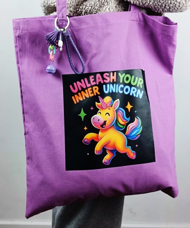 Torba bawełniana z brelokiem UNLEASH YOUR INNER UNICORN