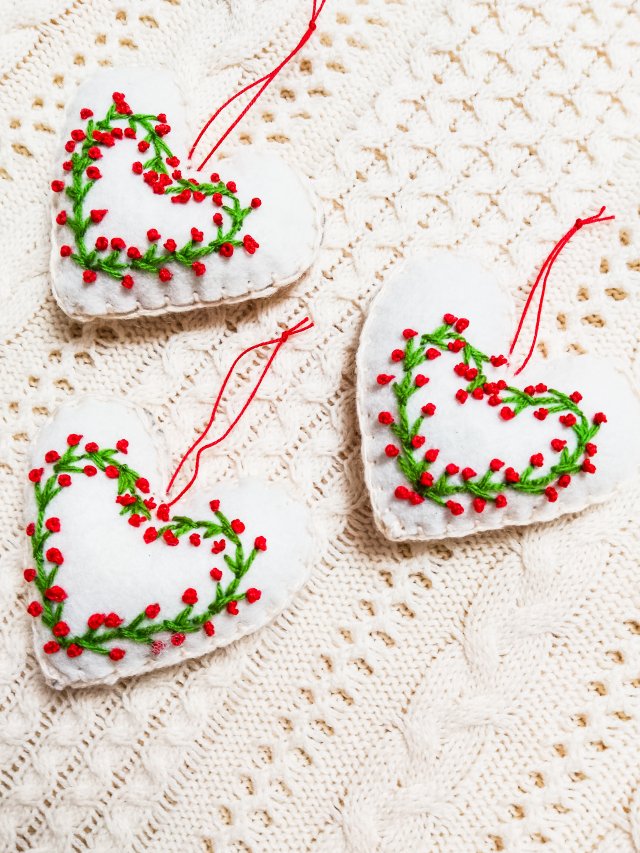 Serduszka haftowane z filcu komplet 3 szt.